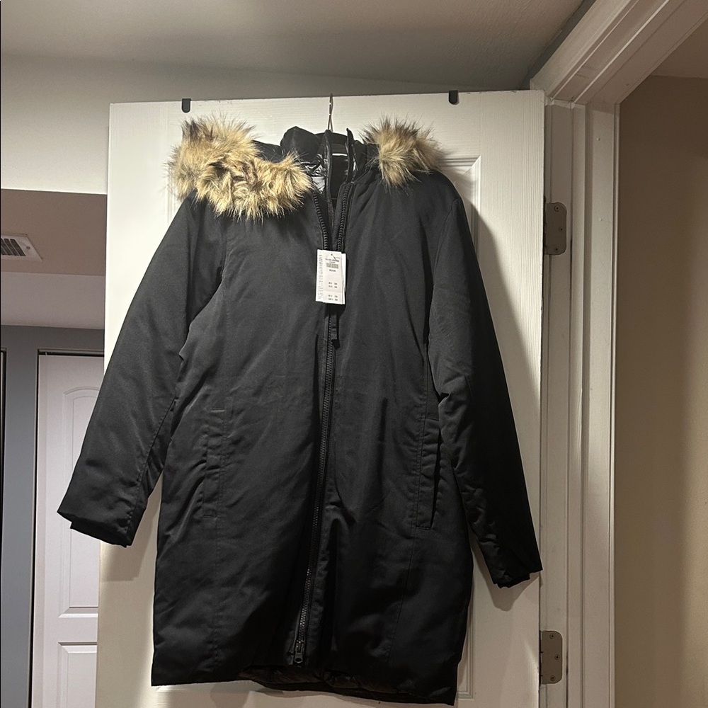 Abercrombie & Fitch Black Parka with Faux Fur Hood